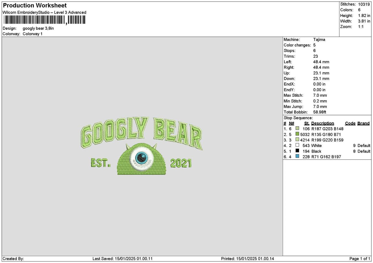 Green Monster 01 Embroidery File 6 sizes