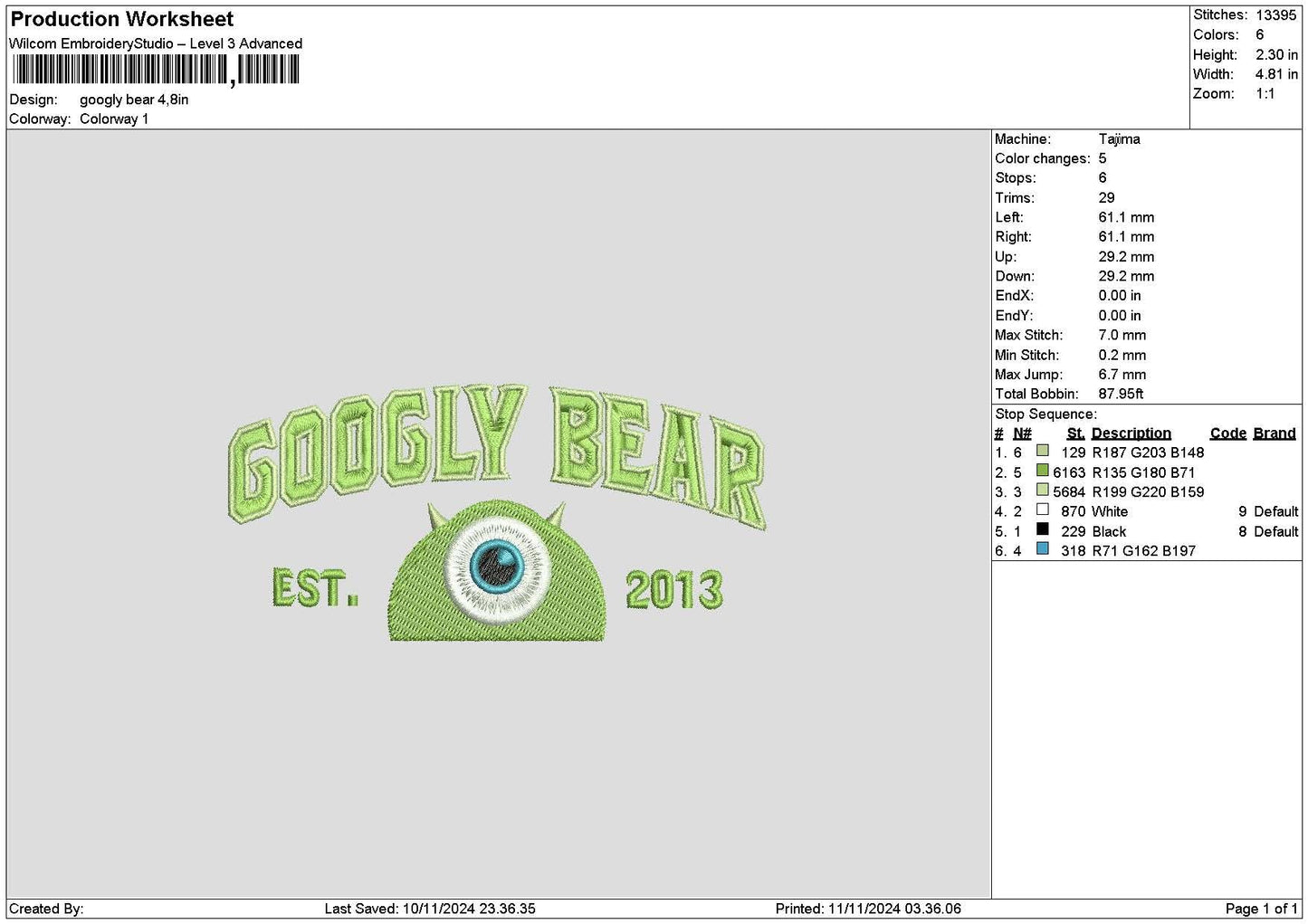 Googlytext Embroidery File 6 sizes