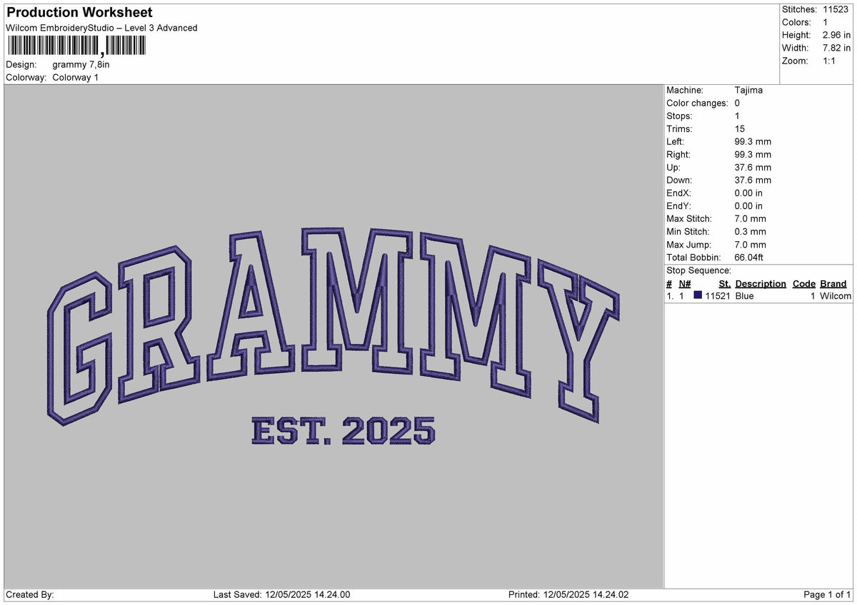 GRAMMY Embroidery File 6 Size