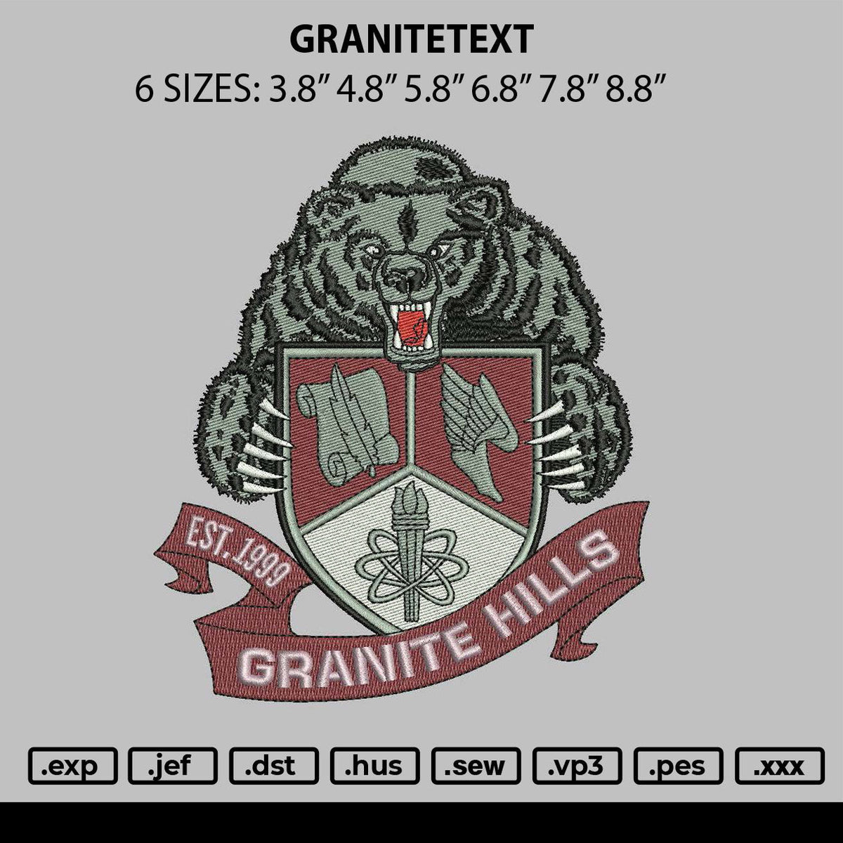 Granitetext Embroidery File 6 sizes
