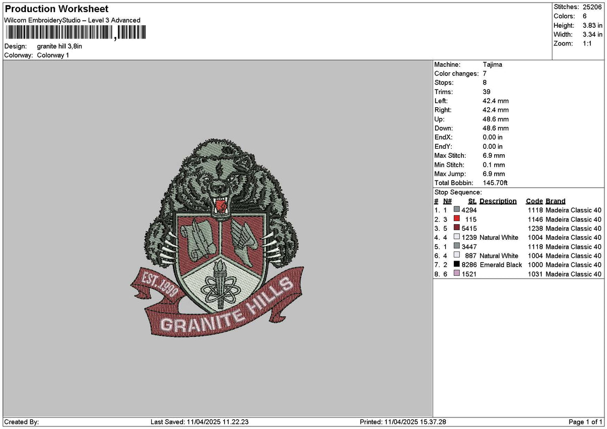 Granitetext Embroidery File 6 sizes