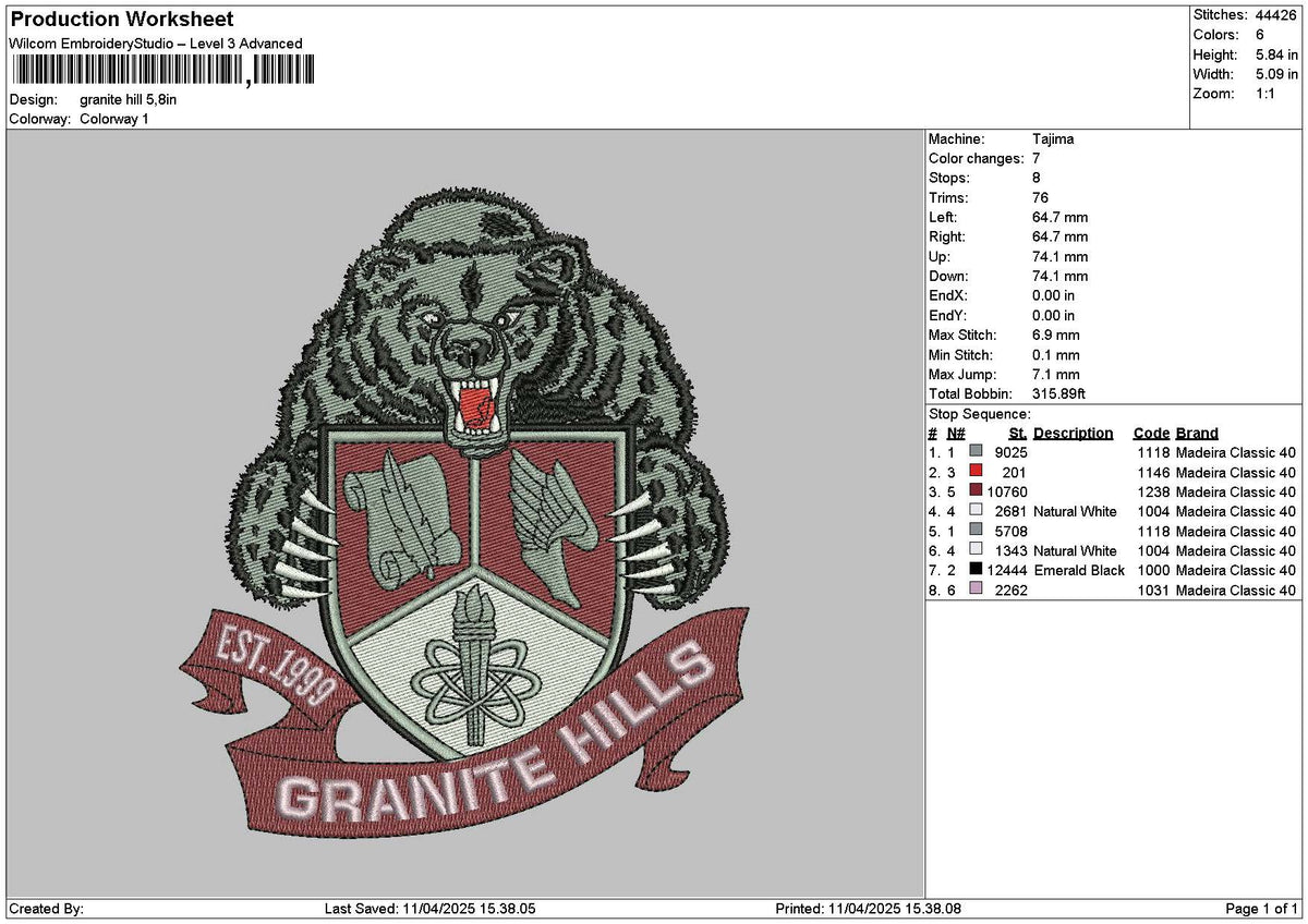 Granitetext Embroidery File 6 sizes