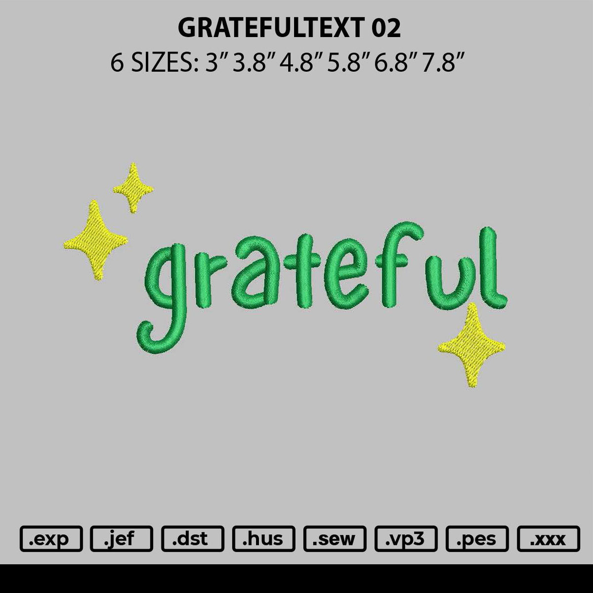 Gratefultext 02 Embroidery File 6 sizes