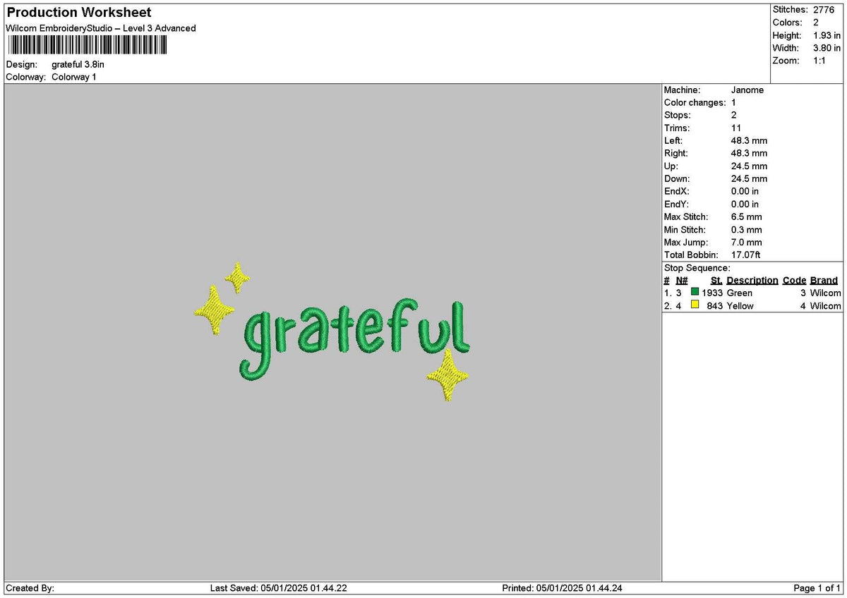 Gratefultext 02 Embroidery File 6 sizes
