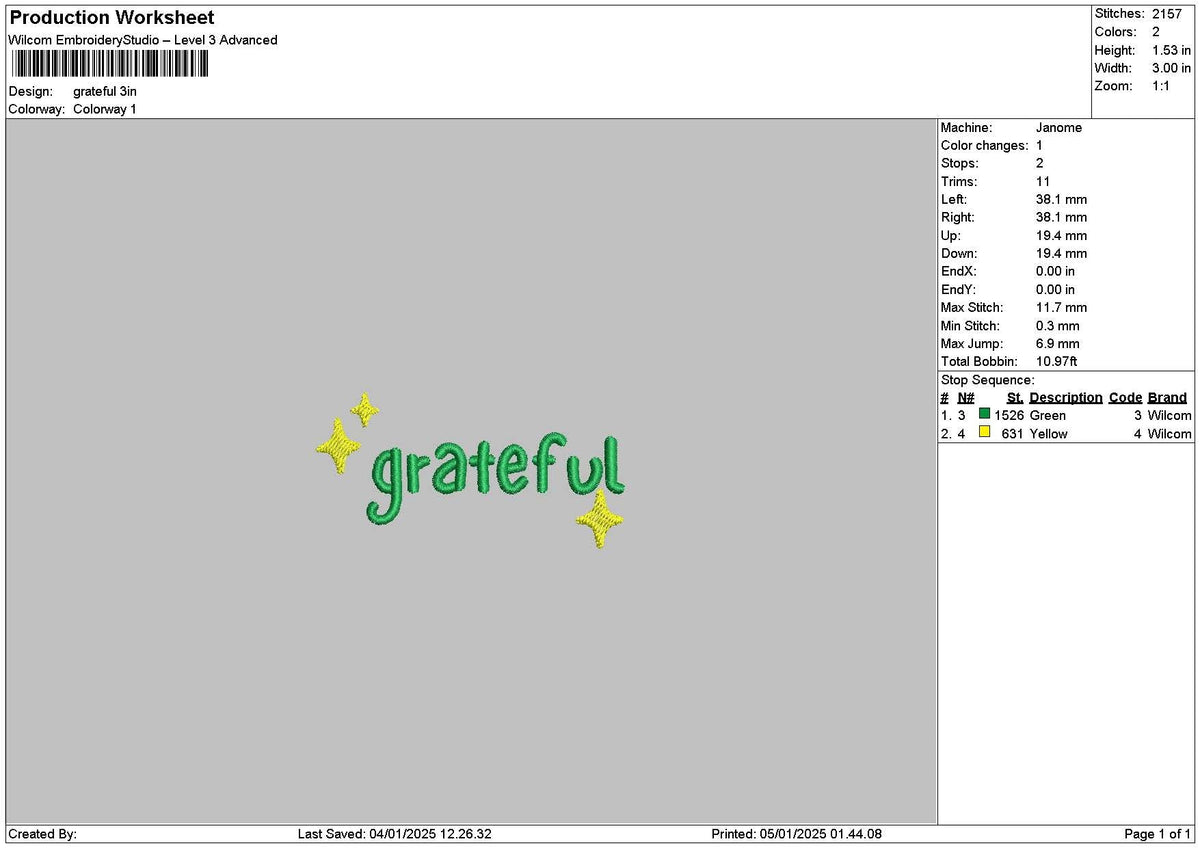 Gratefultext 02 Embroidery File 6 sizes