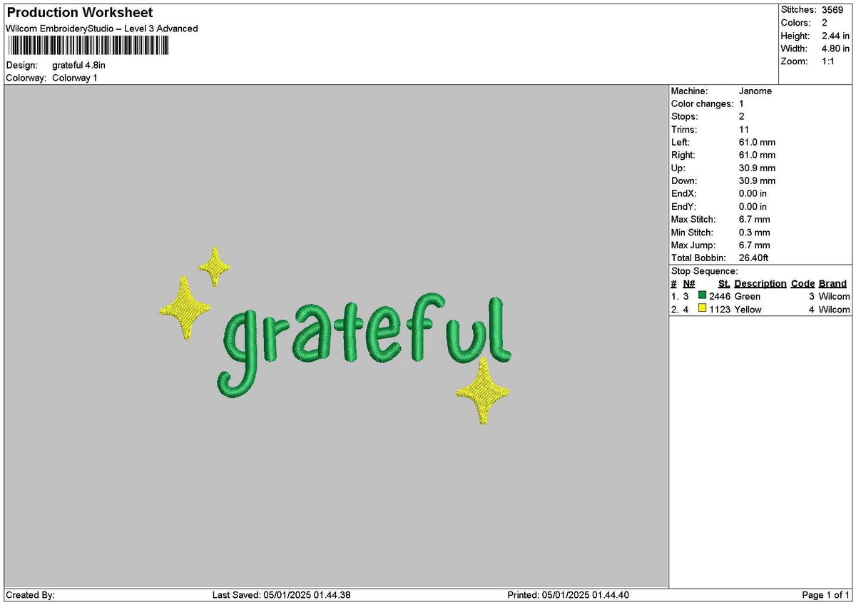 Gratefultext 02 Embroidery File 6 sizes
