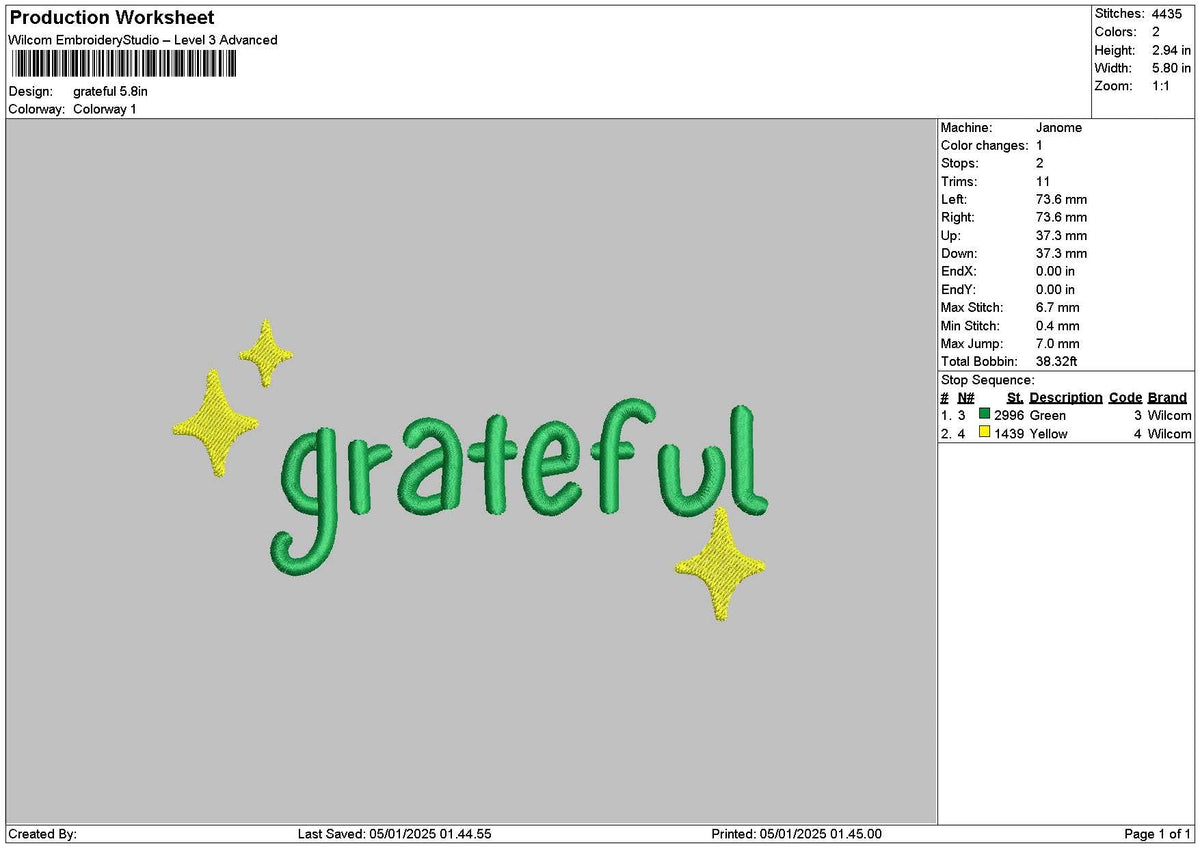 Gratefultext 02 Embroidery File 6 sizes