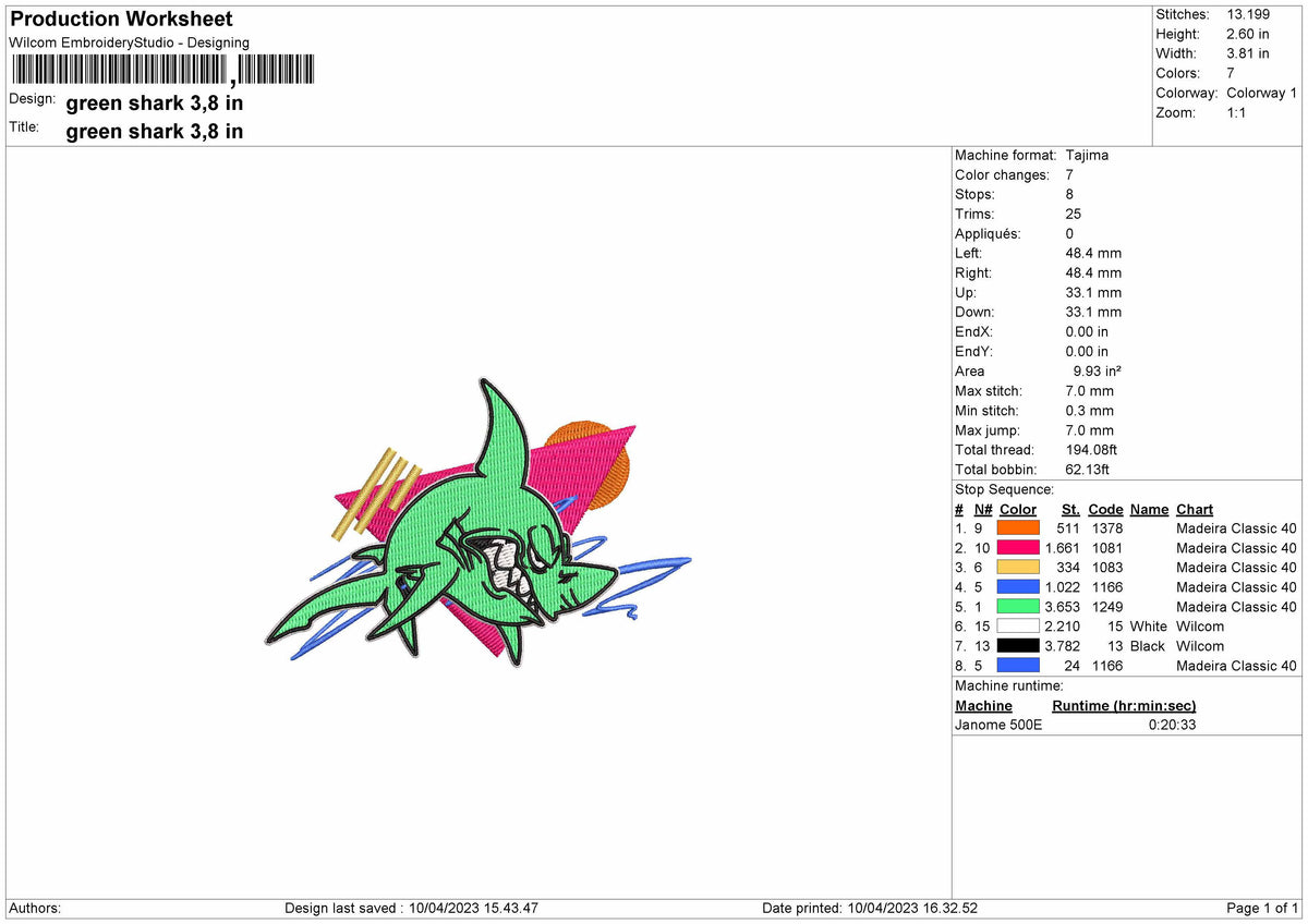 Green Shark Embroidery