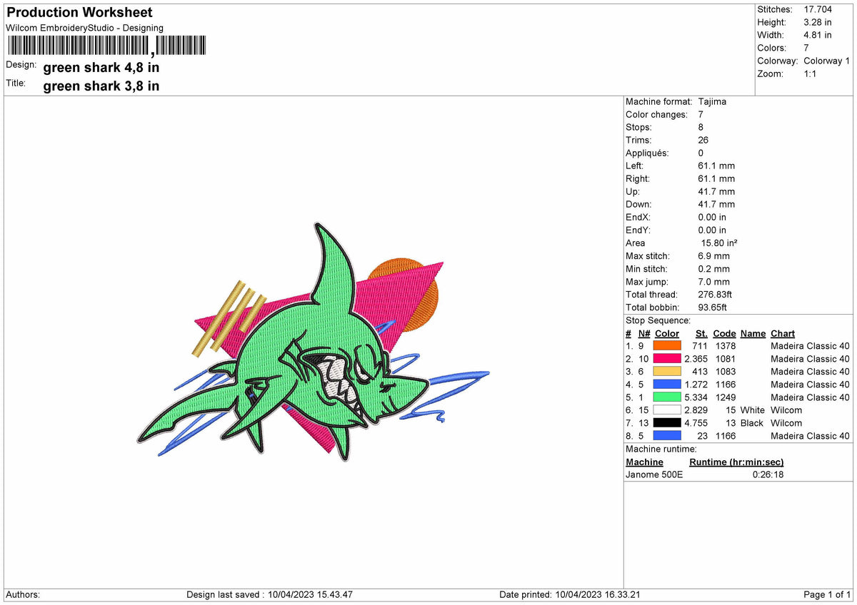 Green Shark Embroidery
