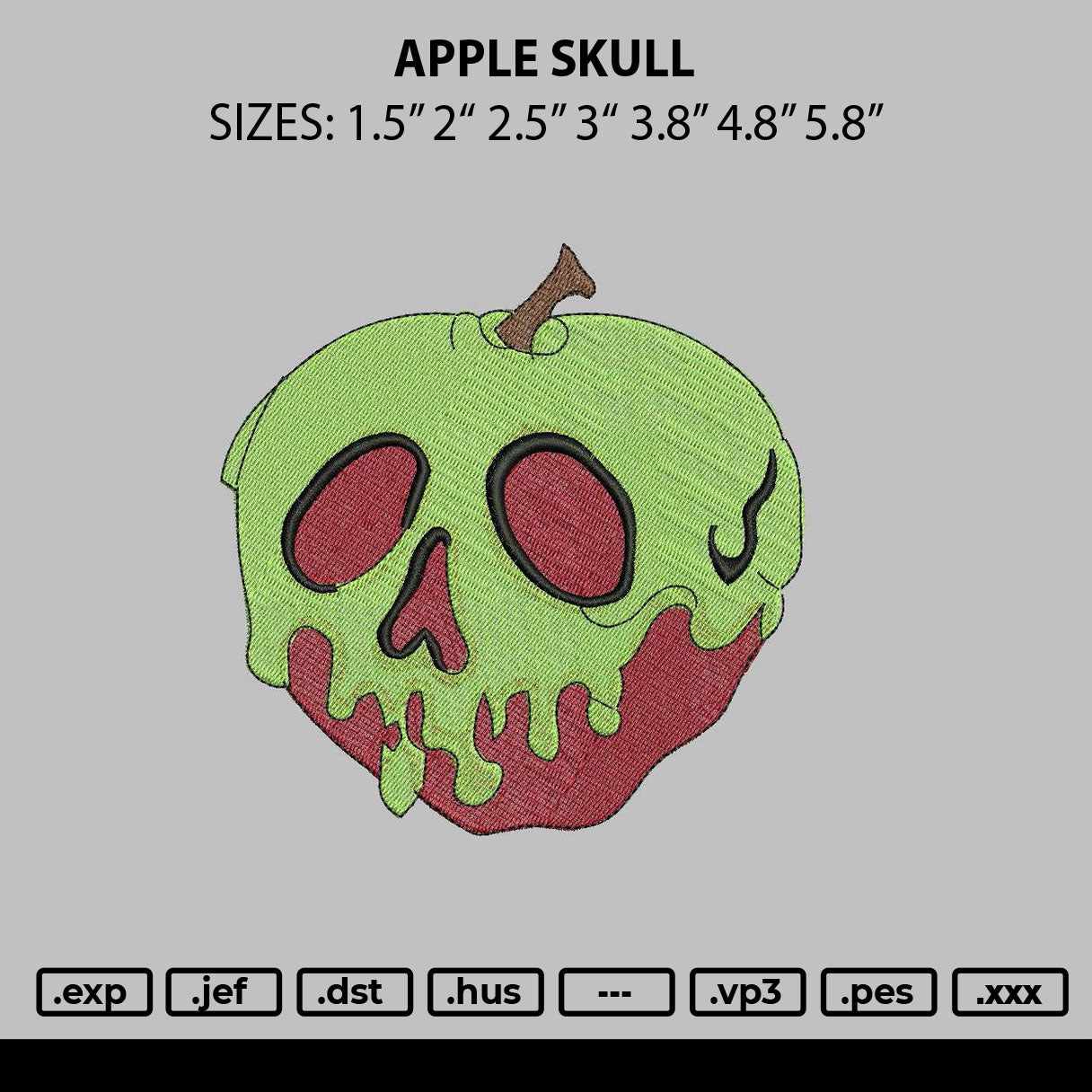 Apple Skull Embroidery File 6 sizes