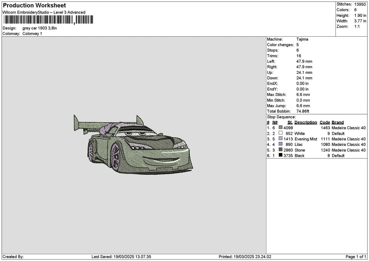 Grey Car 1903 Embroidery File 6 sizes