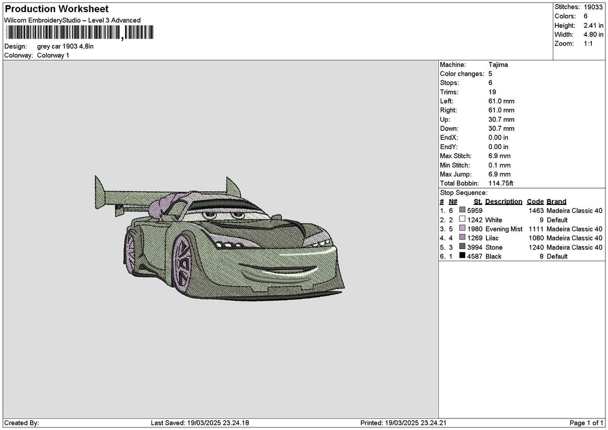 Grey Car 1903 Embroidery File 6 sizes