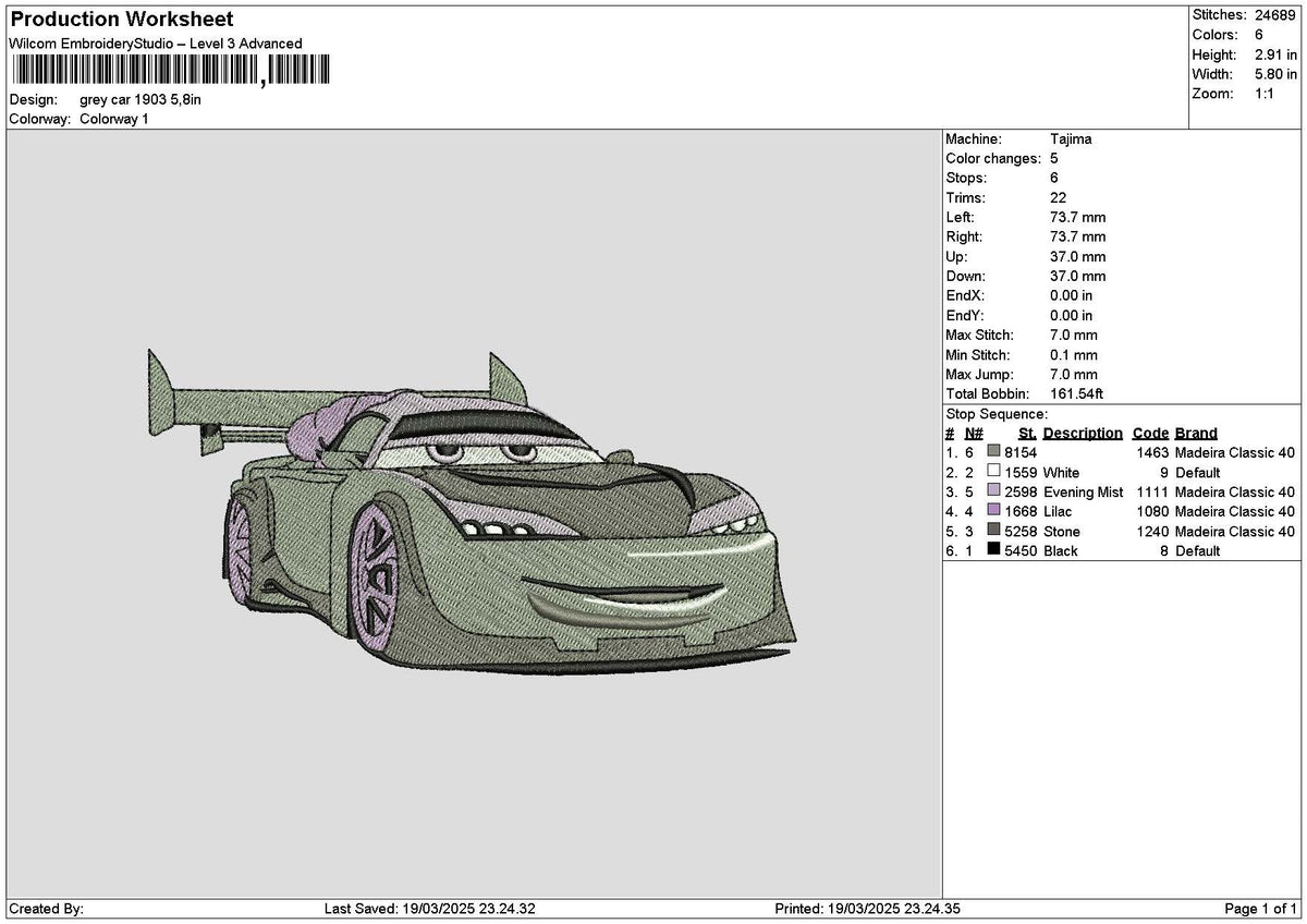Grey Car 1903 Embroidery File 6 sizes