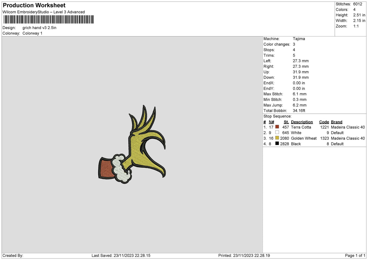 Grinch Hand V3 Embroidery File 6 sizes