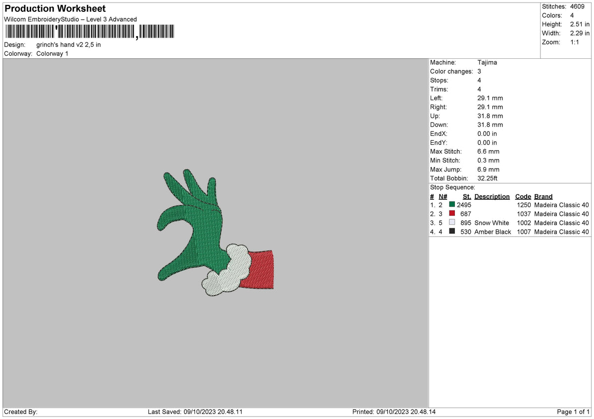 Grinchs Hand V2 Embroidery File 6 sizes