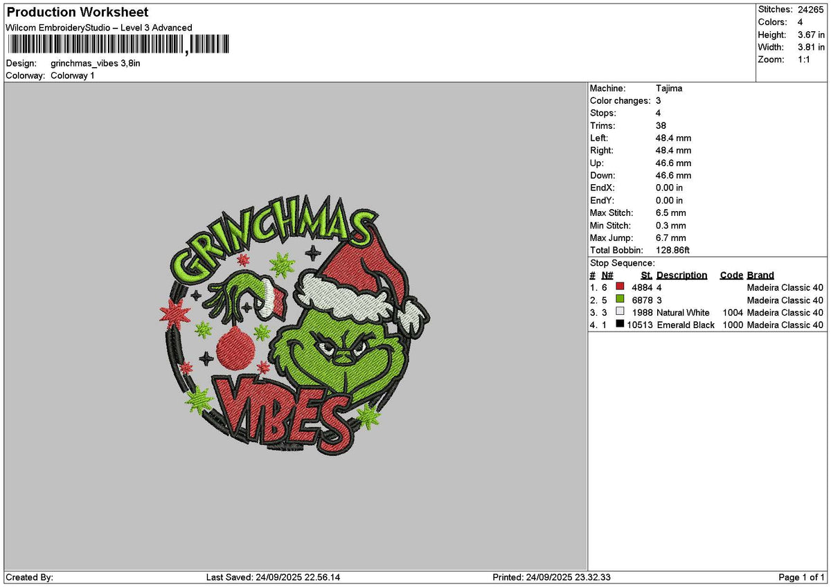 Grinchxmas 2409 Embroidery File 6 sizes