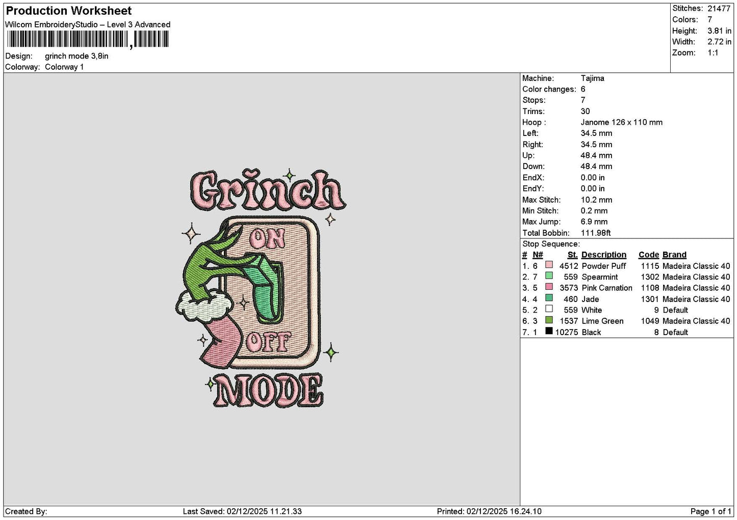 Grinch0212 Pink Embroidery File 6 sizes