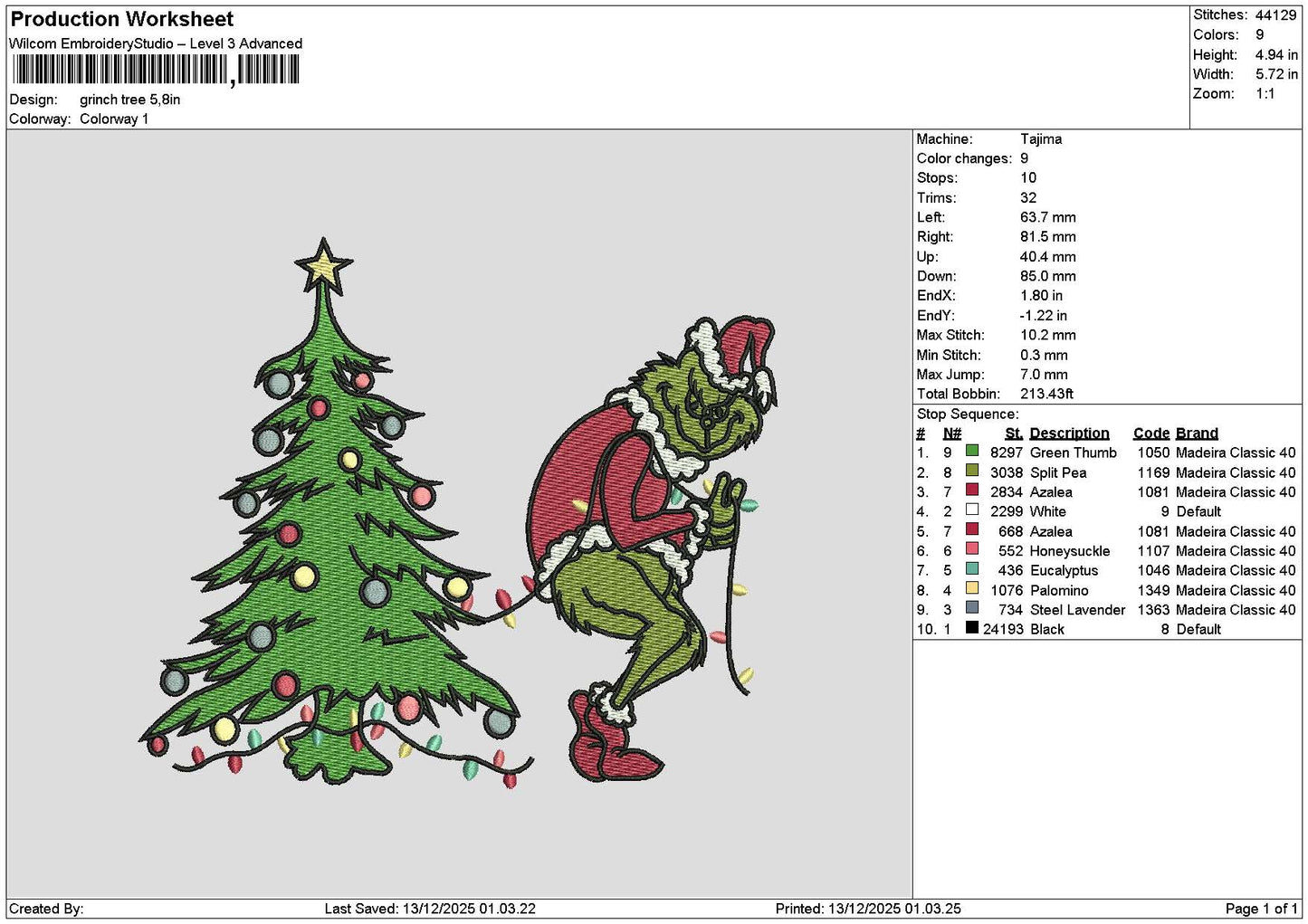 Grinch1312 Embroidery File 6 sizes