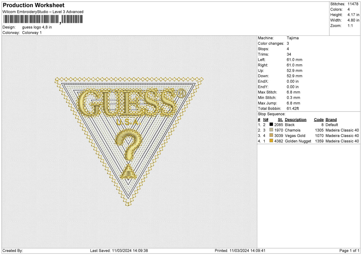 Guess logo Embroidery File 6 size