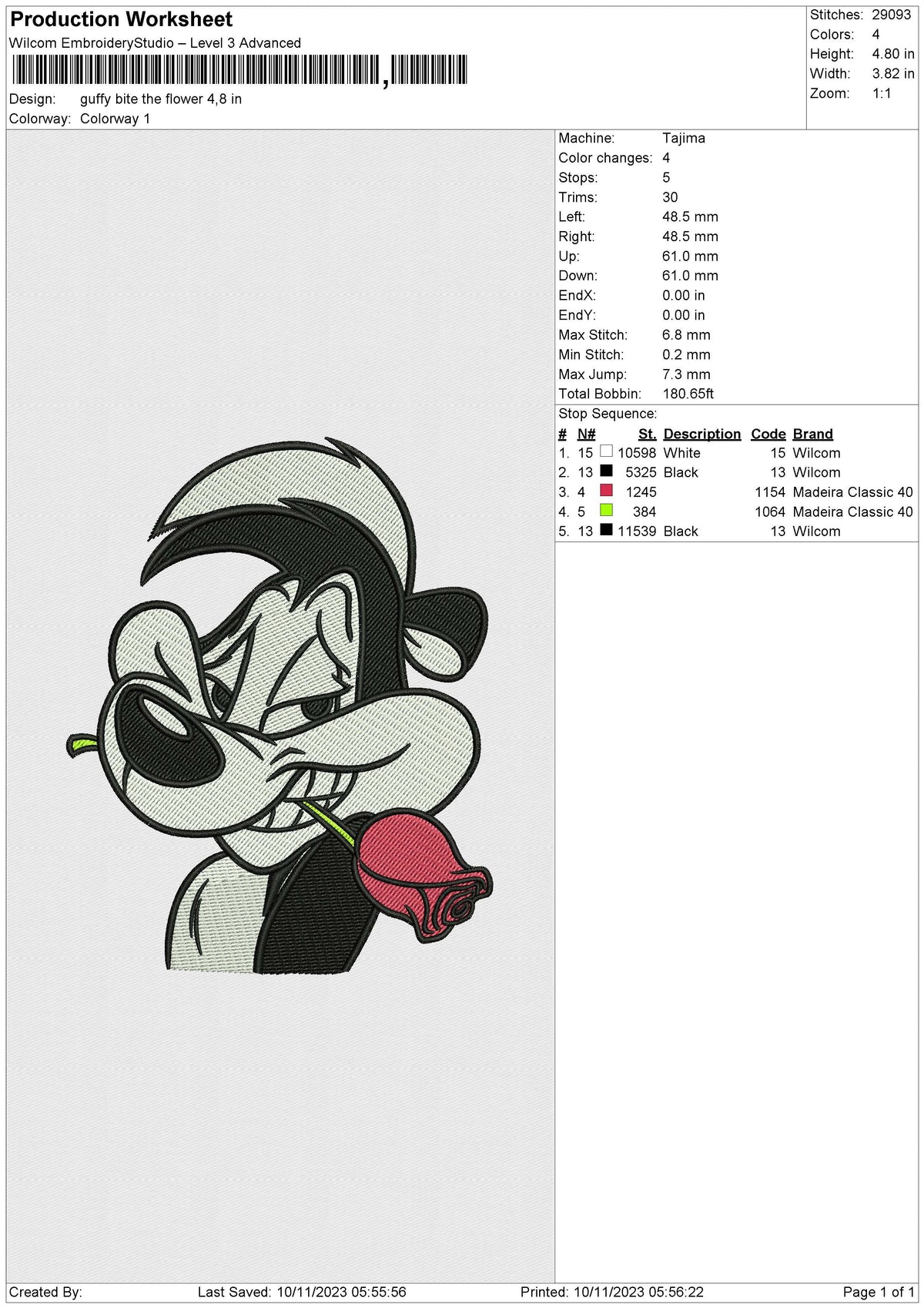Guffy bite the flower Embroidery File 6 size