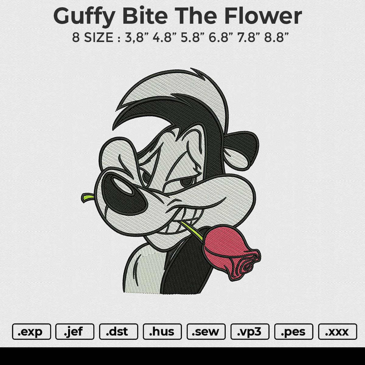 Guffy bite the flower Embroidery File 6 size