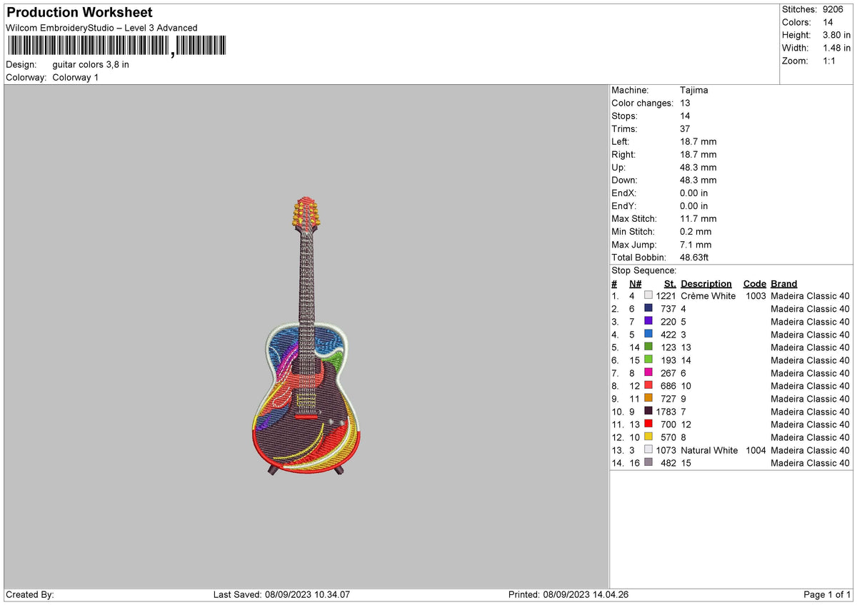 Guitar Colors Embroidery File 6 sizes