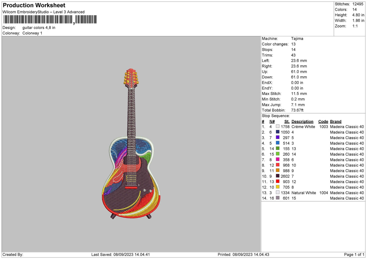Guitar Colors Embroidery File 6 sizes