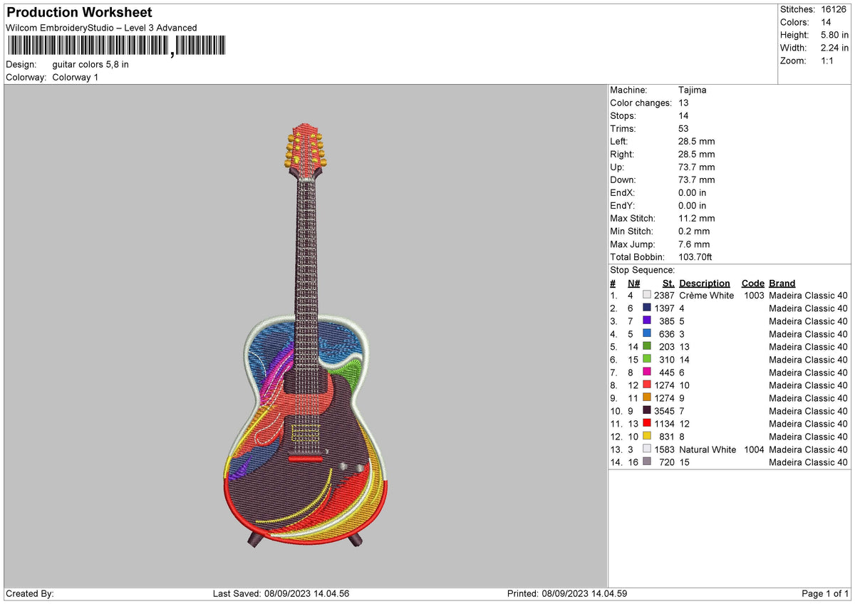 Guitar Colors Embroidery File 6 sizes