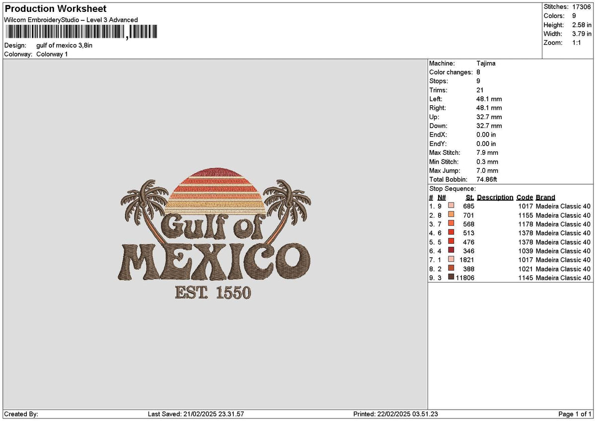 Gulftext 2202 Embroidery File 6 sizes