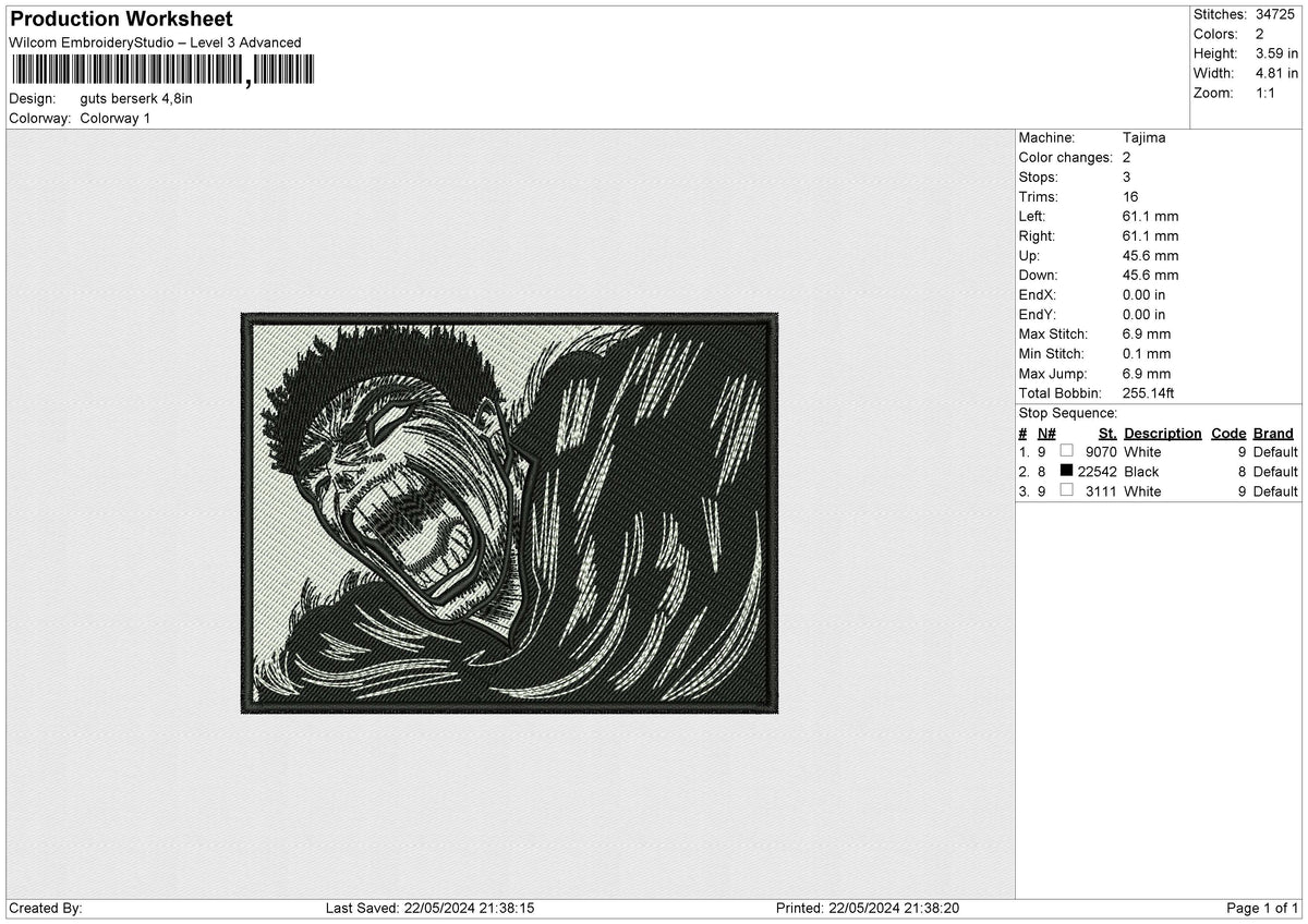 Guts berserk Embroidery File 6 size