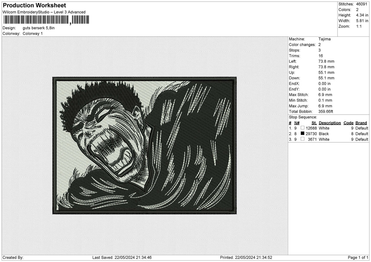 Guts berserk Embroidery File 6 size