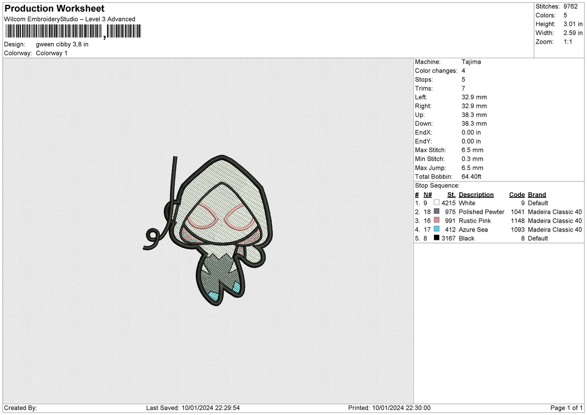 Gwen cibby Embroidery File 6 size