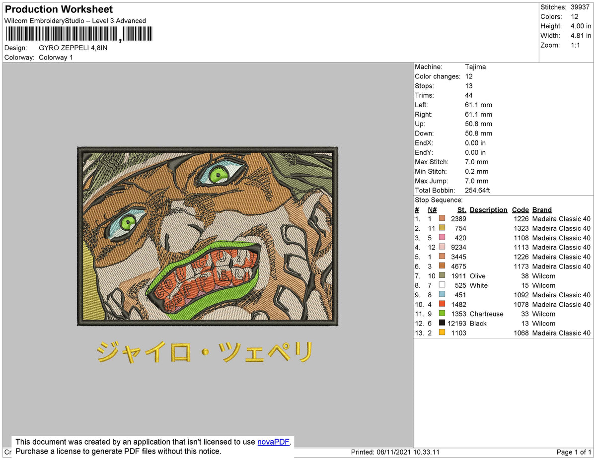 Gyro Zeppeli Embroidery