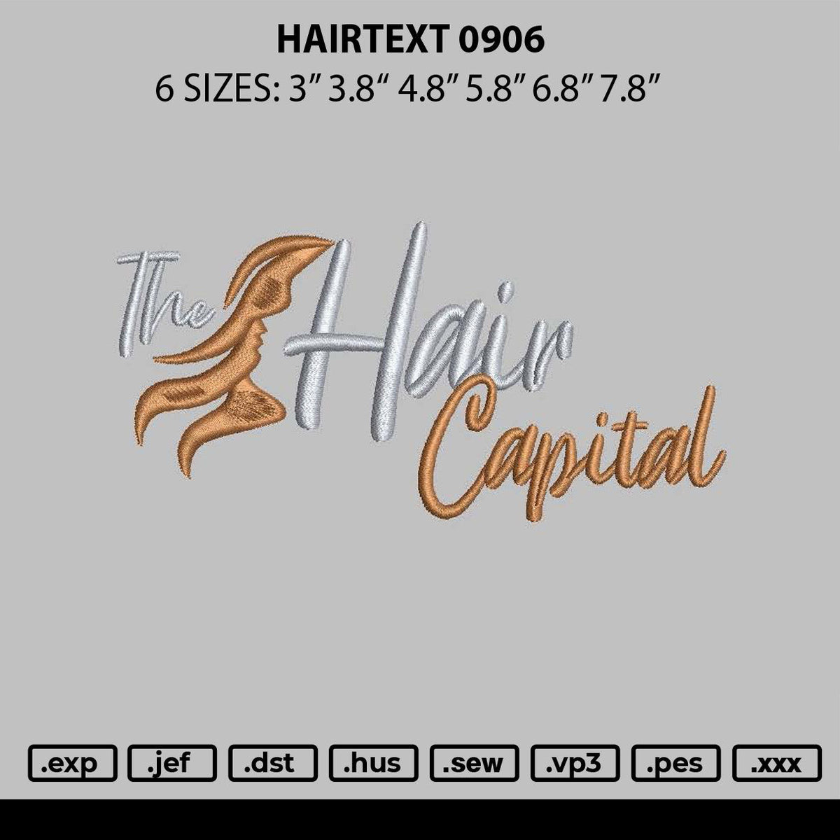 Hairtext 0906 Embroidery File 6 sizes