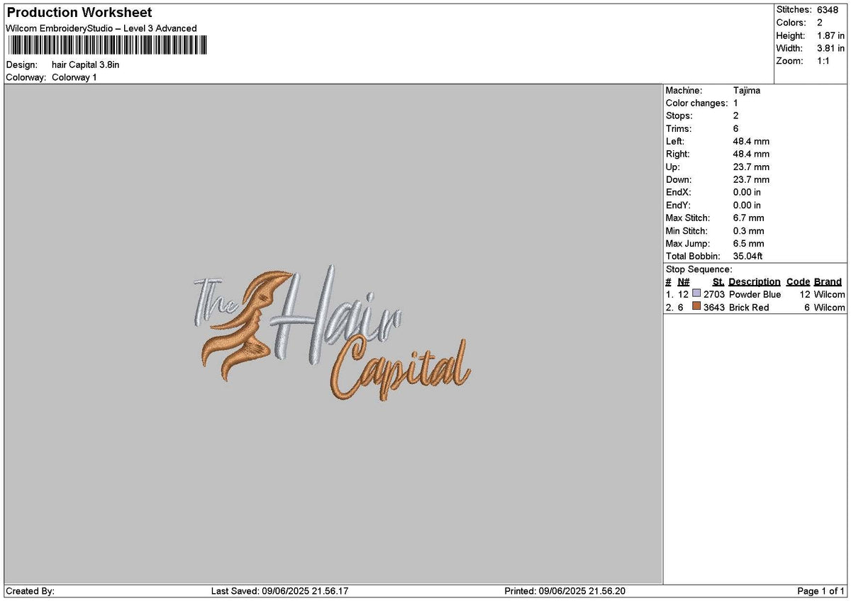Hairtext 0906 Embroidery File 6 sizes