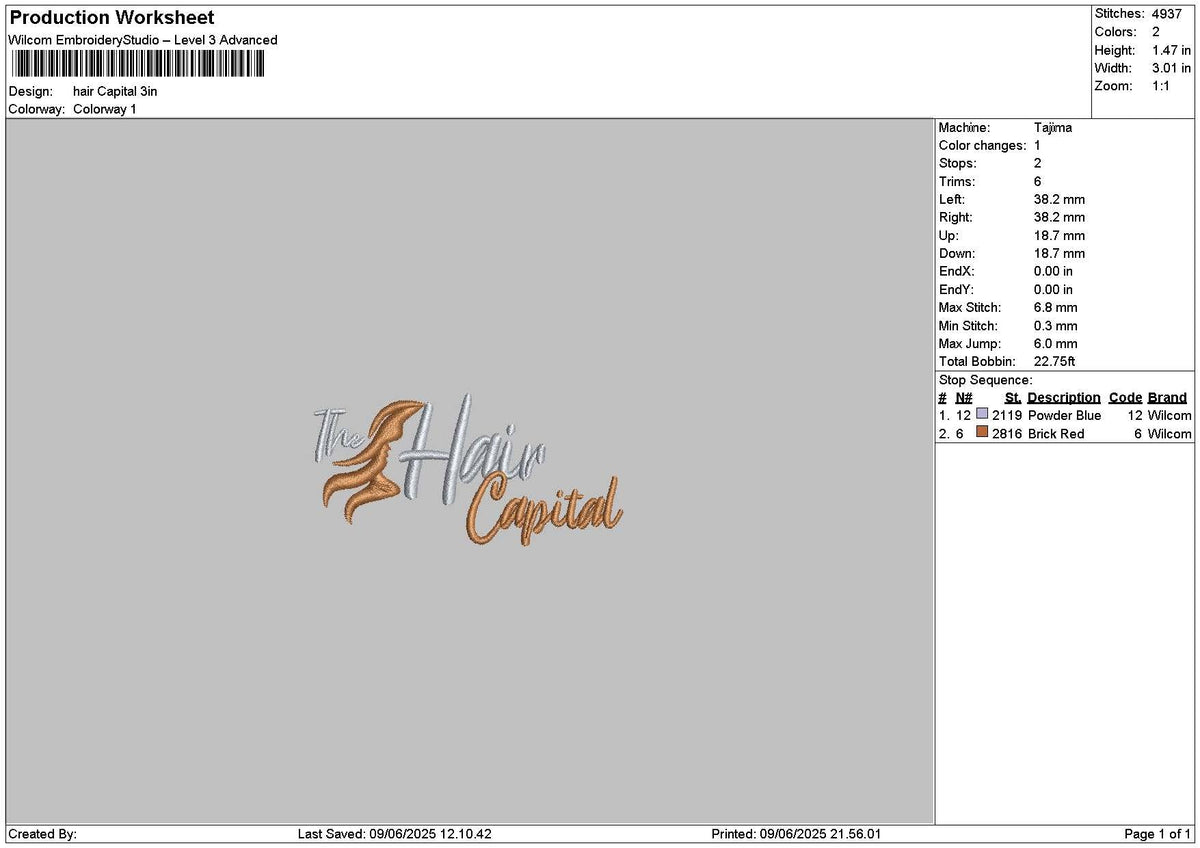 Hairtext 0906 Embroidery File 6 sizes