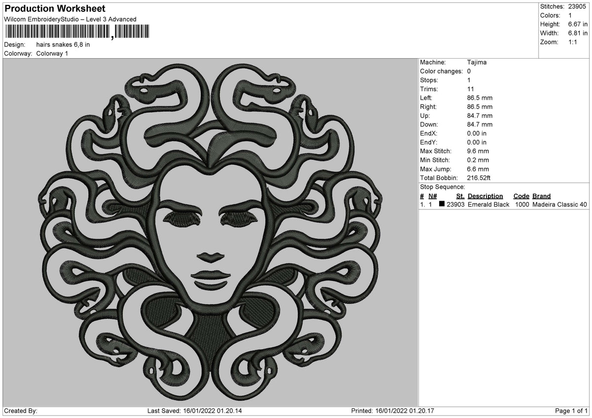 Hair Snakes Embroidery