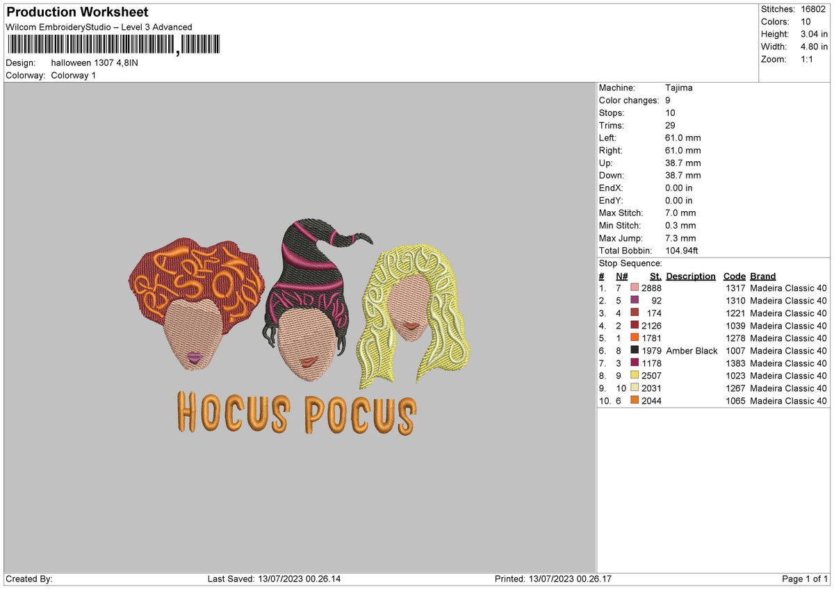 Halloween 1307 Embroidery File 6 sizes