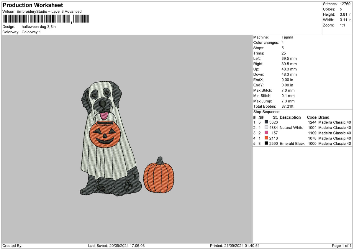 Halloween Dog 2109 Embroidery File 6 sizes