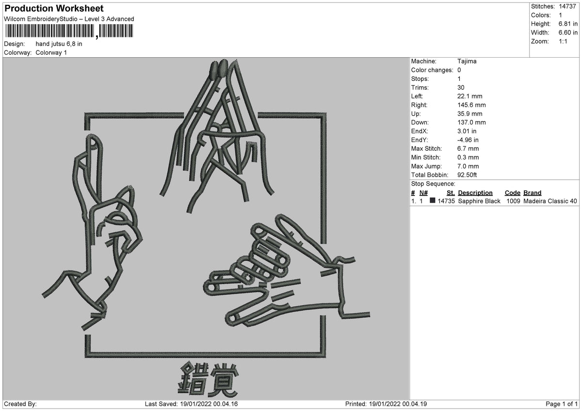 Hand Jutsu Embroidery