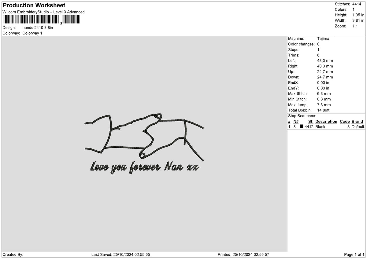 Hands Line 2410 Embroidery File 6 sizes