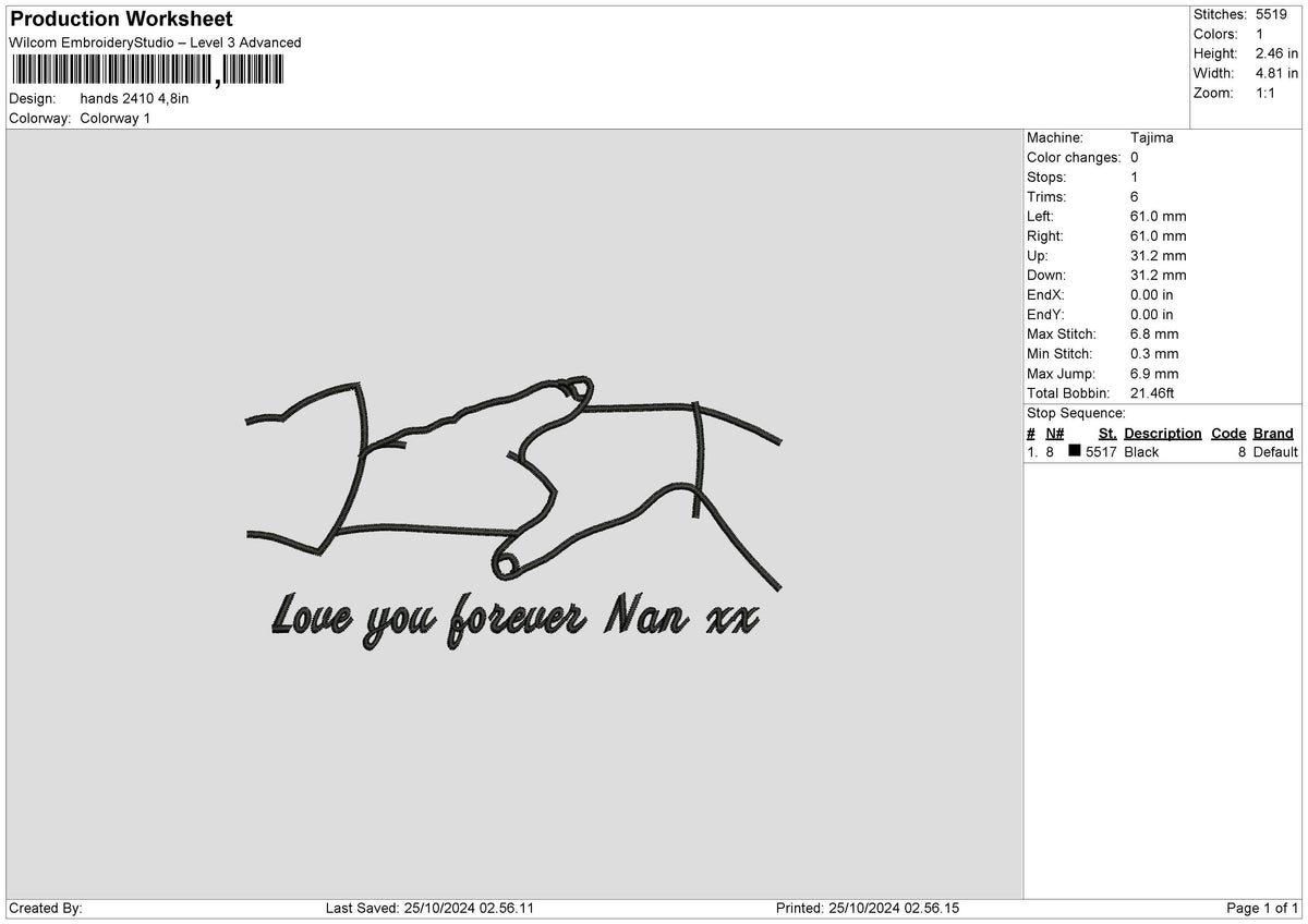 Hands Line 2410 Embroidery File 6 sizes