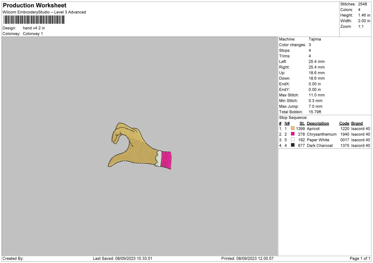 Hand V4 Embroidery File 6 sizes