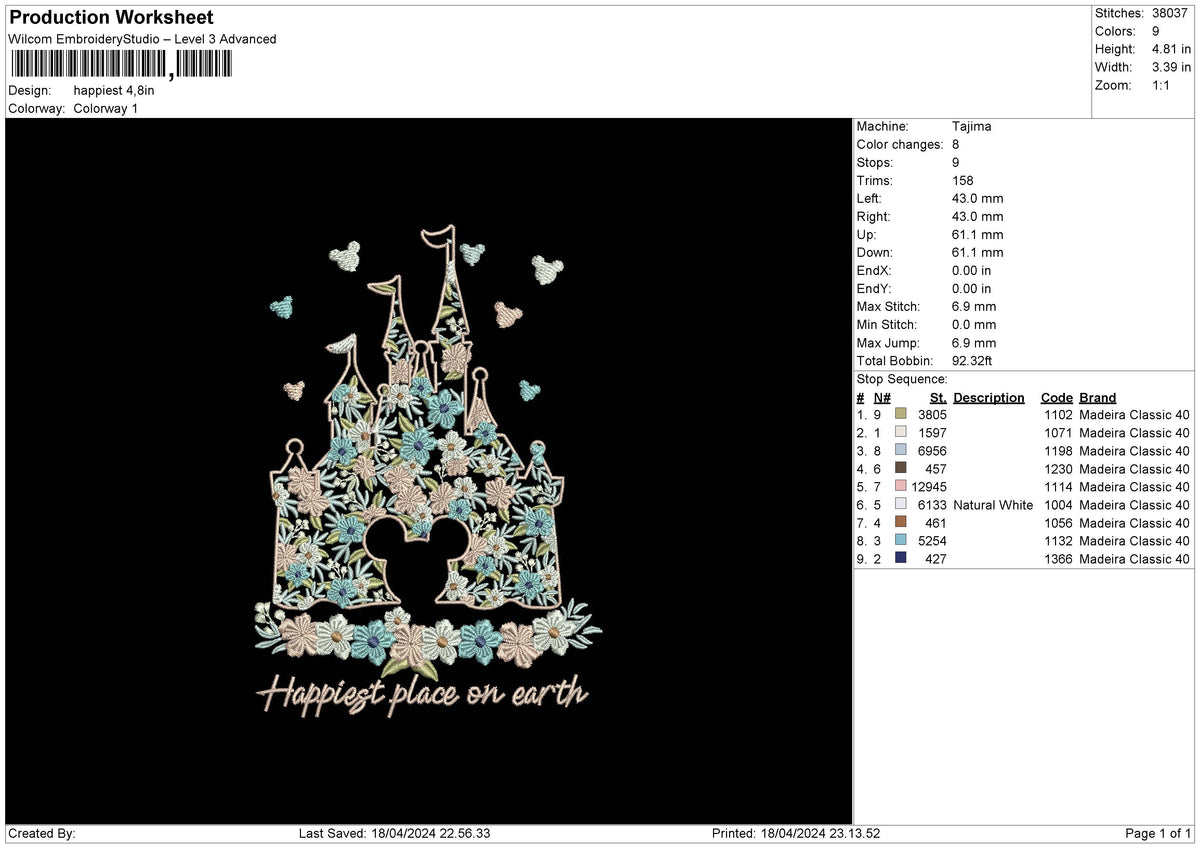 Happiest Embroidery File 6 sizes