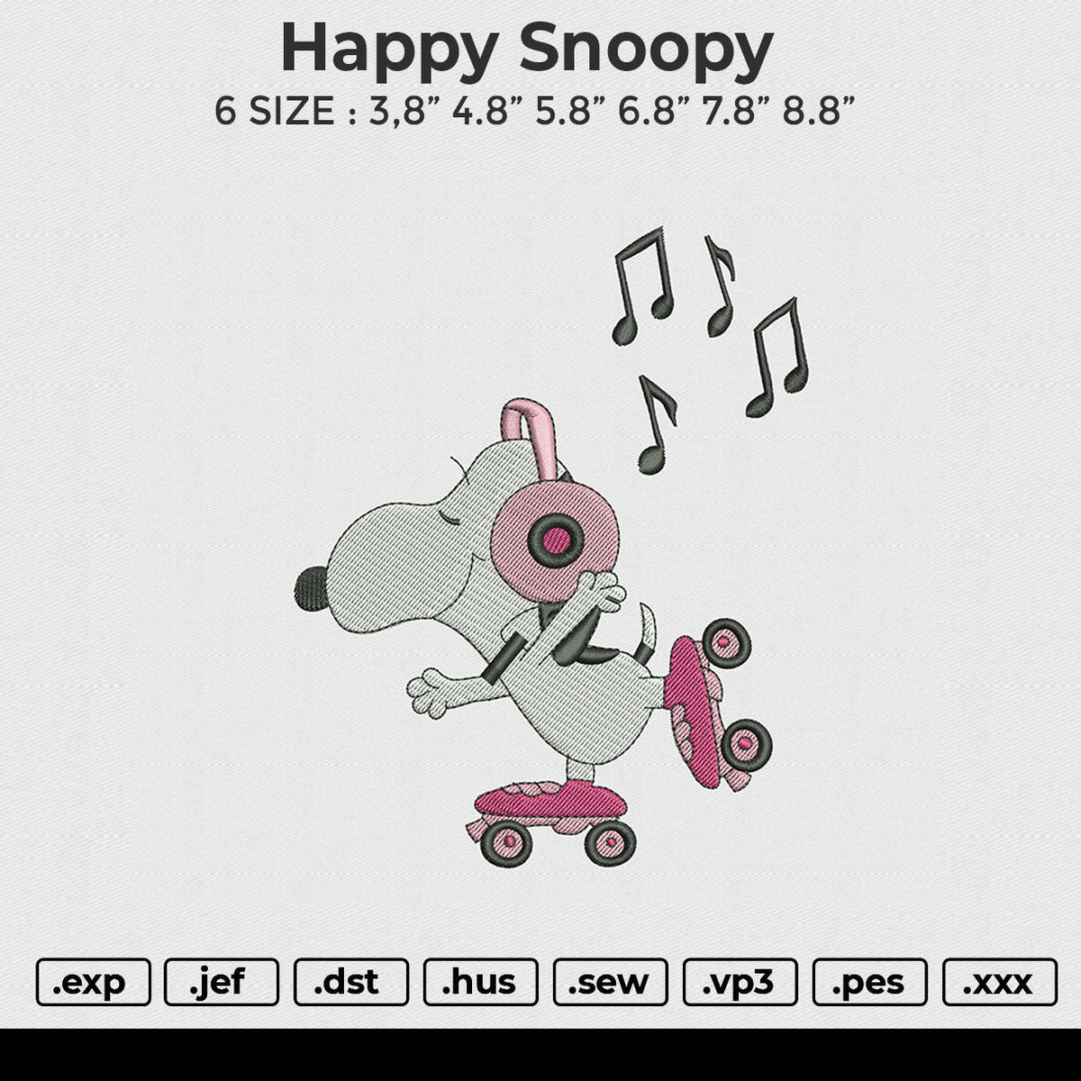 Happy Snoopy Embroidery File 6 size