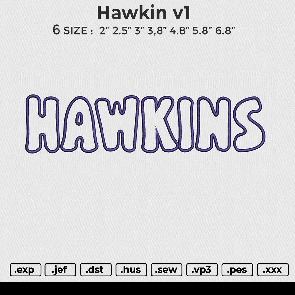 Hawkin v2 Embroidery File 6 size