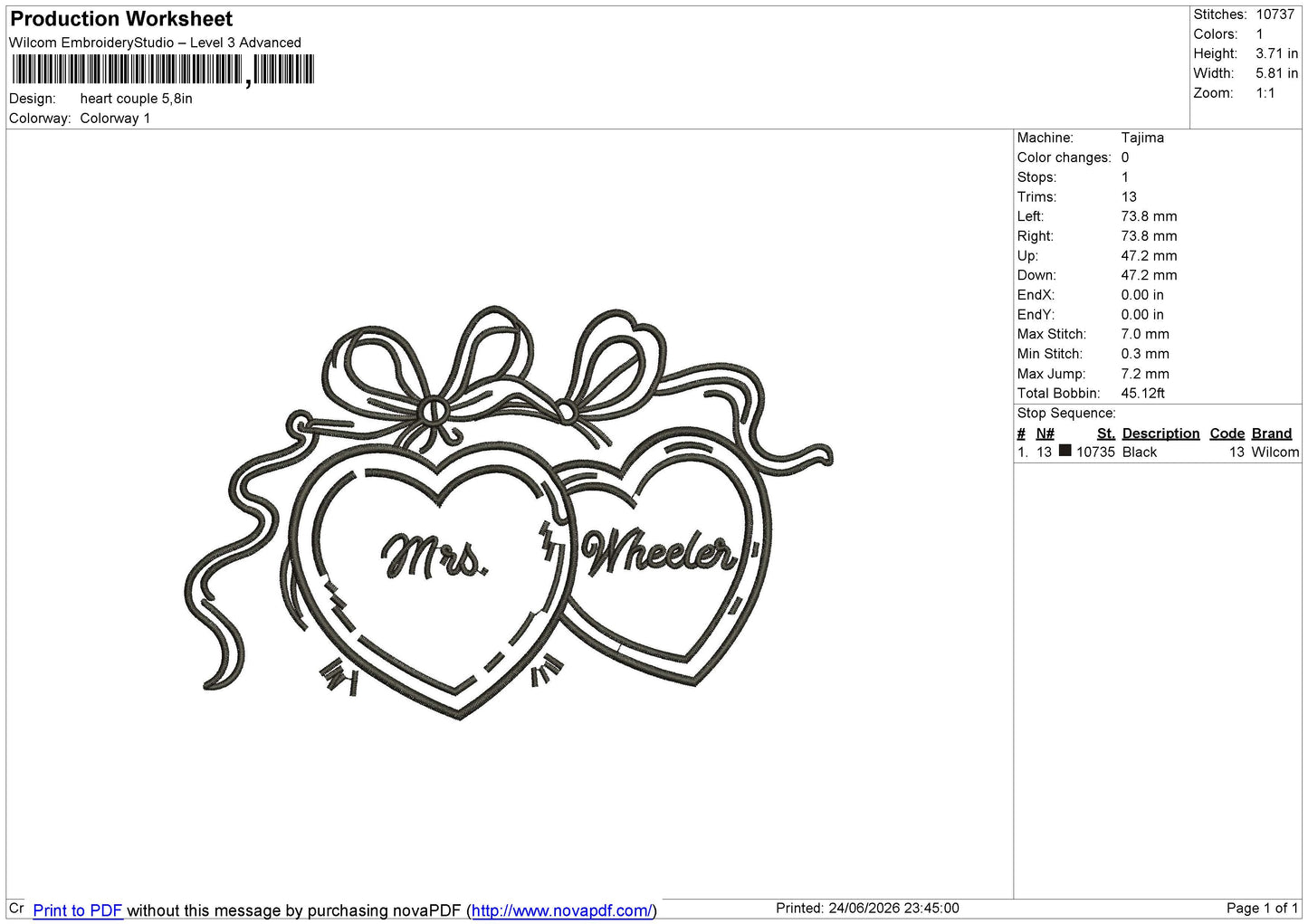 Heart Couple Embroidery File 6 sizes