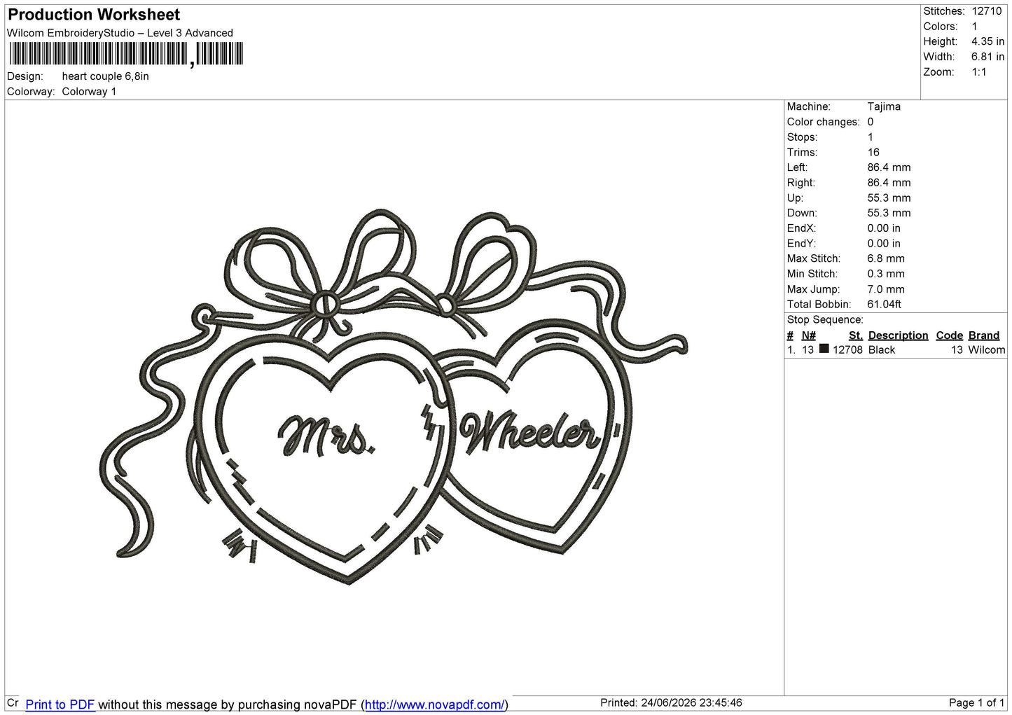 Heart Couple Embroidery File 6 sizes