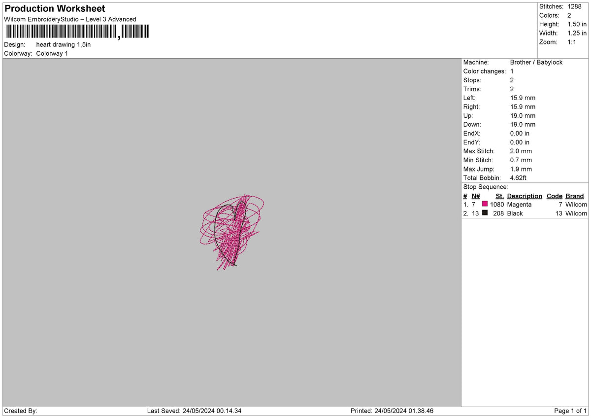 Heart Drawing Embroidery File 6 sizes