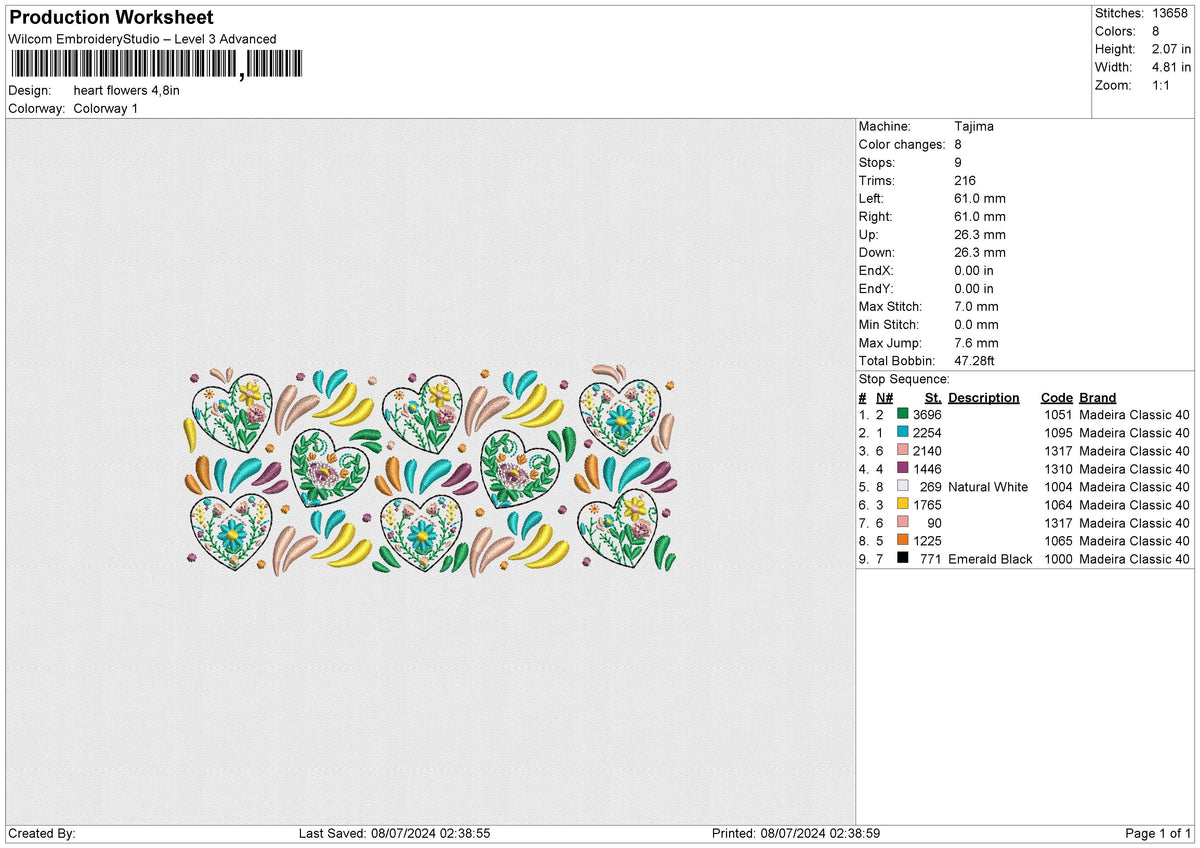 Heart Flowers Embroidery File 6 size